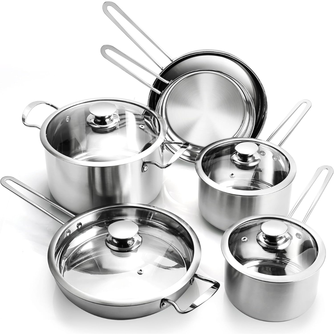 10-Piece KroWallu Stainless Steel Kitchen Classic Cookware Sets