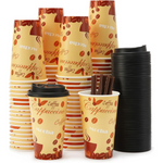 100-Pack Set of 16-Oz Disposable Coffee Cups With Lids, Sleeves And Stirrers