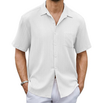 Men's Textured Linen Short Sleeve Summer Beach Shirt