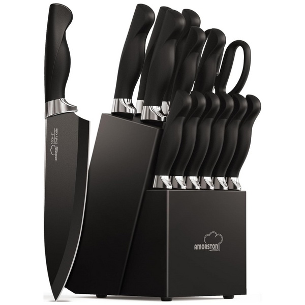 15-Piece Amorston German Stainless Steel Knife Sets With Block