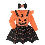 Halloween Pumpkin Infant 3-Piece Baby Girls Strap Dress Sets