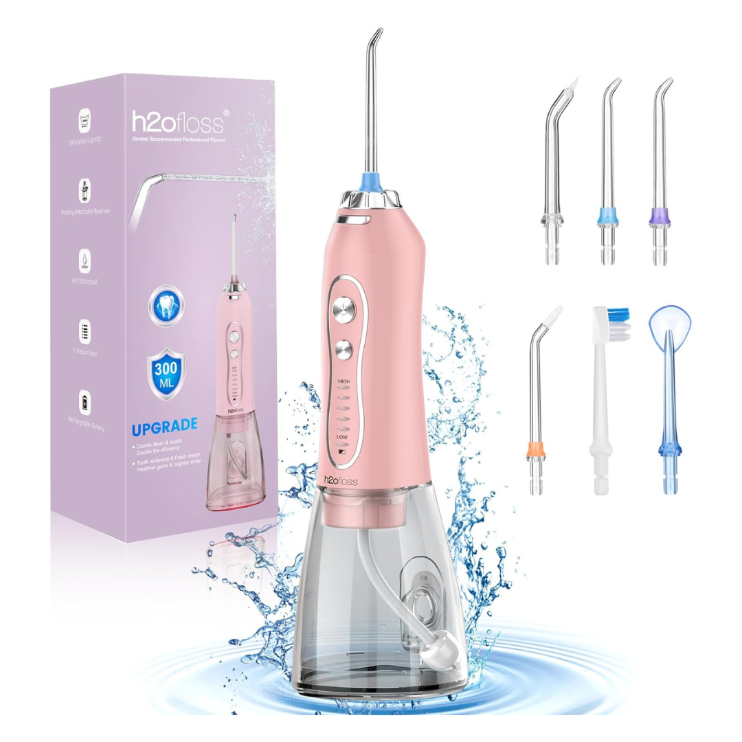 H2ofloss Cordless Rechargeable Water Dental Flosser (Pink)