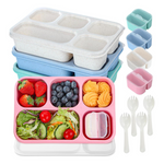 4-Pack Lunbxx 5 Compartment Snack Box Containers With Utensils, 44 Oz