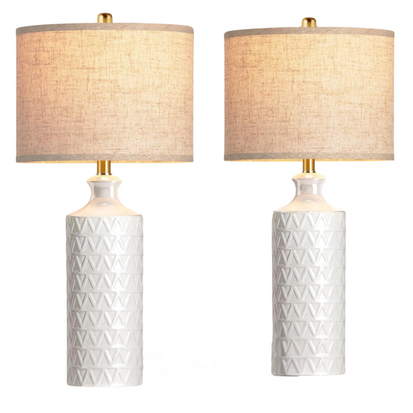 Set Of 2 Modern Accent White Bedside Table Lamp (Large)