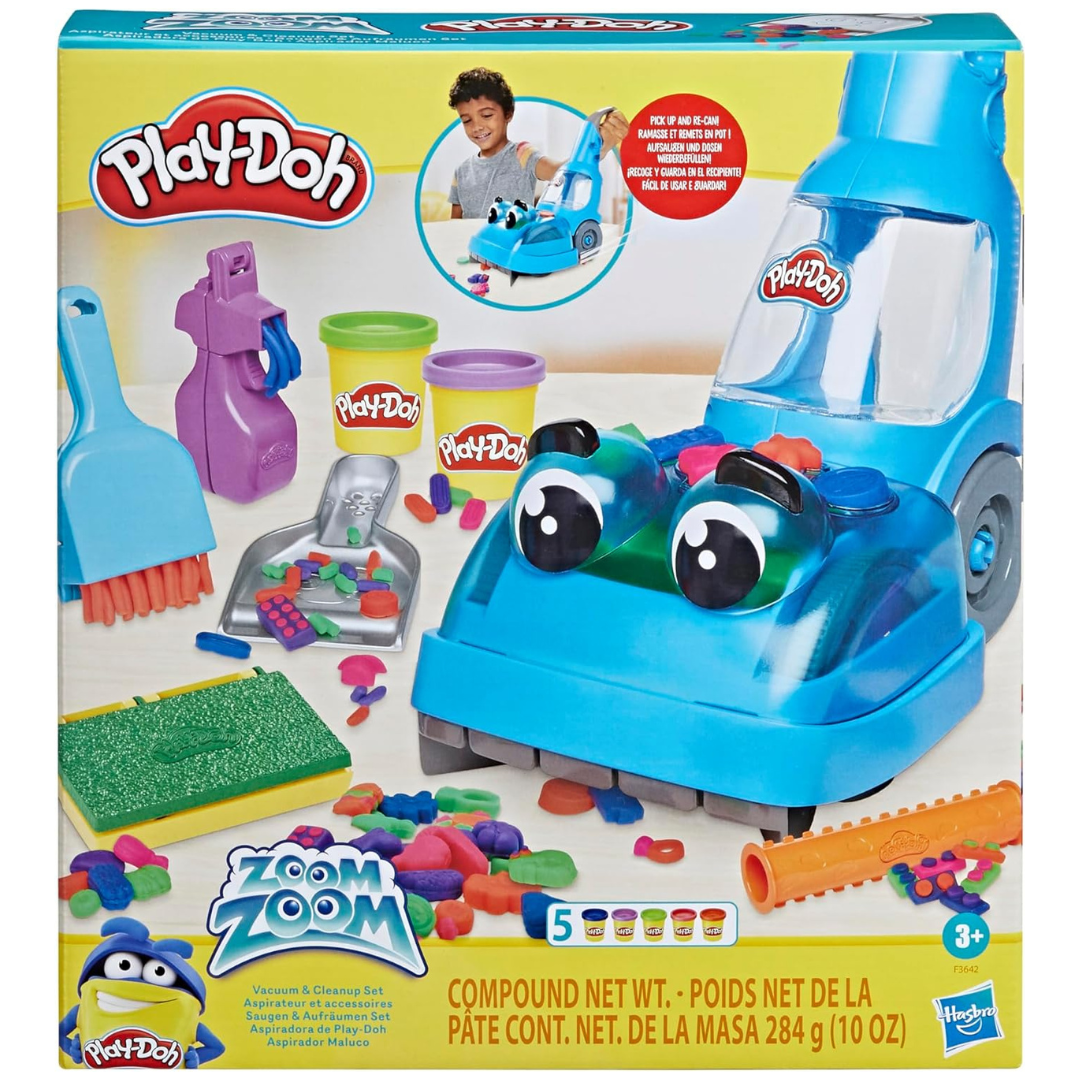 Play-Doh Zoom Zoom Vacuum Cleaner Toy, 6 Accessories & 5 Cans Of Assort. Colors