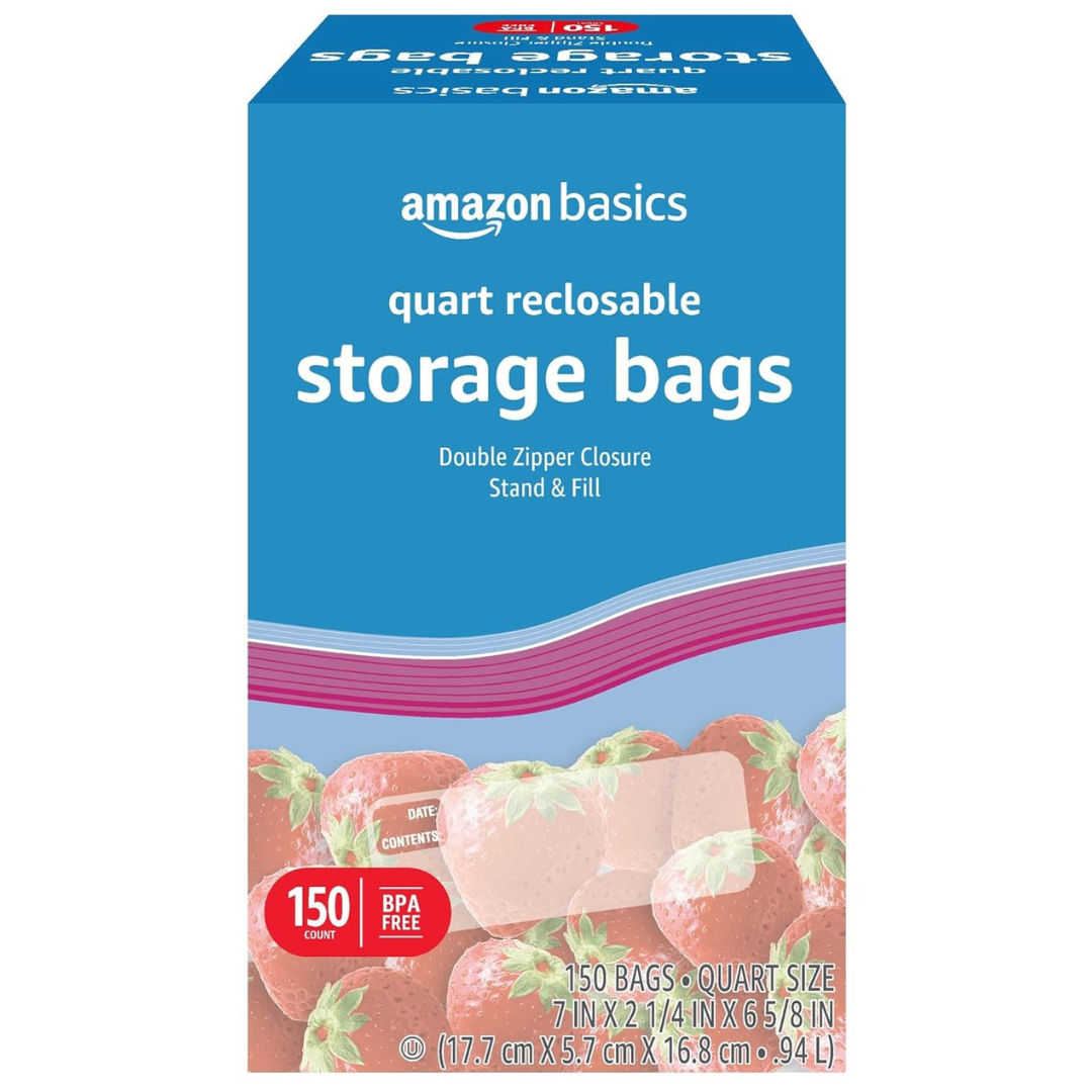 Amazon Basics Quart Food Storage Bags, Stand & Fill (150 Count)