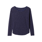 Gap Women's Linen-Blend Boatneck T-Shirt (Navy Blue & White Stripe)