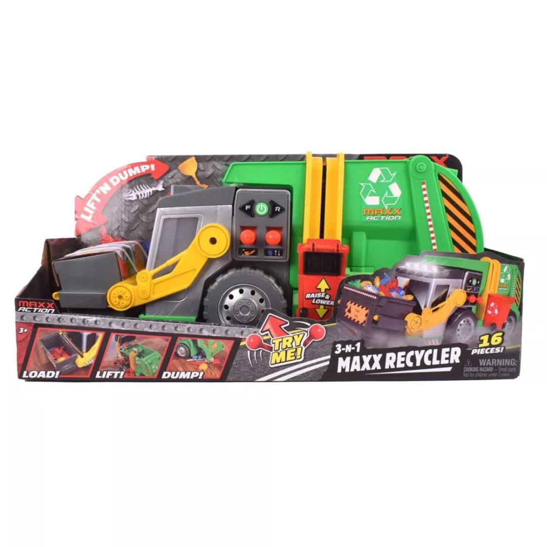 16-Piece Maxx Action 3-N-1 Maxx Recycler Large Motorized Garbage Truck