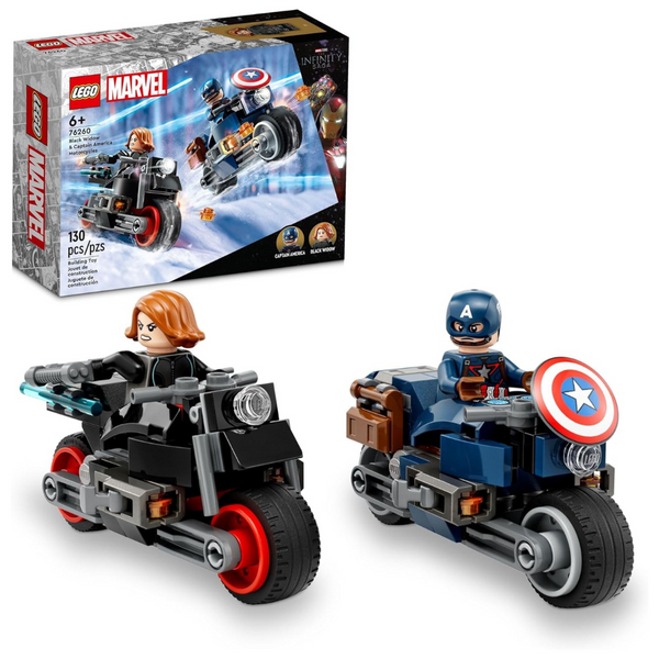 130-Piece LEGO Marvel Black Widow & Captain America Motorcycles Playset