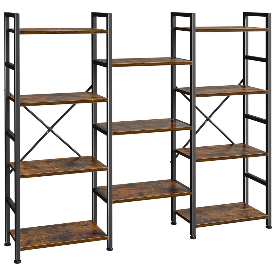 SUPERJARE Triple 4-Tier Adjustable Bookshelf