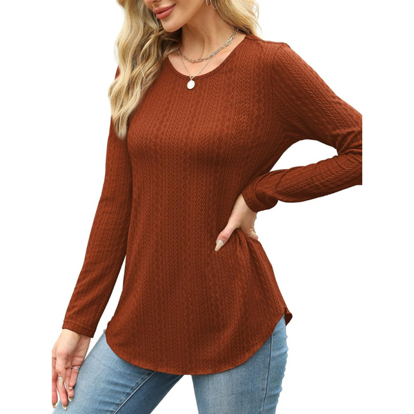 Ofeefan Women's Casual Textured Crewneck Long Sleeve Tops (Various Colors)