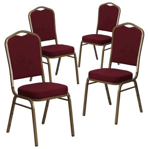 Flash Furniture Hercules Series Crown Back Stacking Banquet Chairs (Set Of 4) Burgundy Fabric/Gold Vein Frame