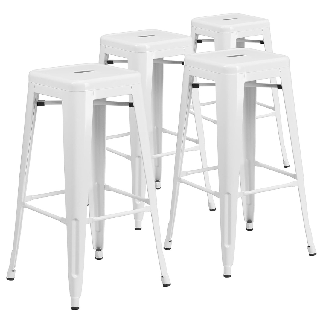 Flash Furniture Commercial Grade 30″ High Backless White Metal Indoor-Outdoor Barstools (4 Pack)