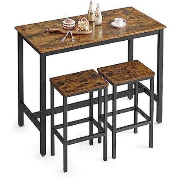 Vasagle Rustic Brown Bar Table Set With 2 Bar Stools