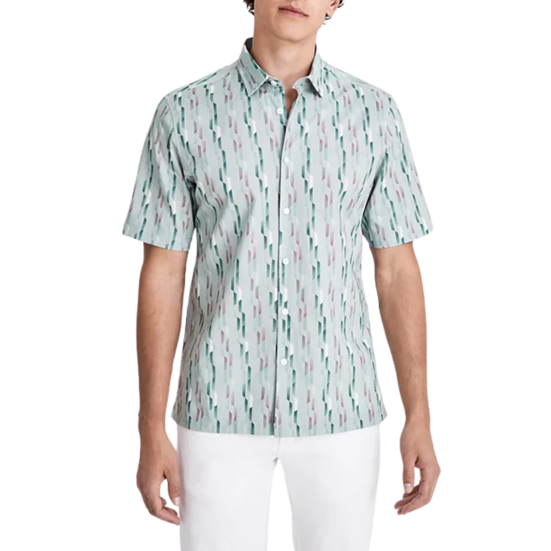 Alfani Men's Nightfall Regular-Fit Geo-Print Button-Down Shirt (Mint Sugar)