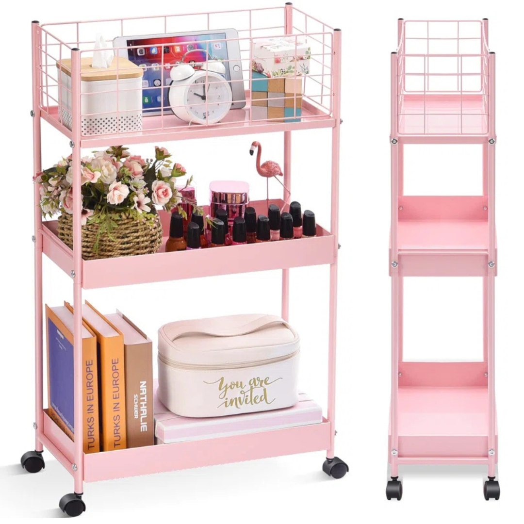 Kingrack 3-Tier Metal Slim Storage Cart Metal Rolling Cart