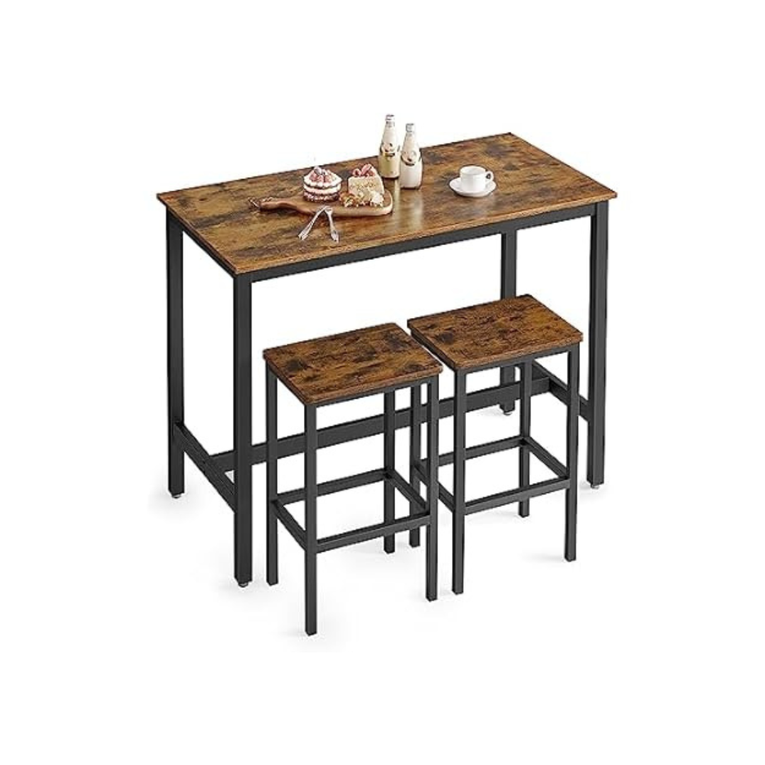 Vasagle Rustic Brown Bar Table Set With 2 Bar Stools