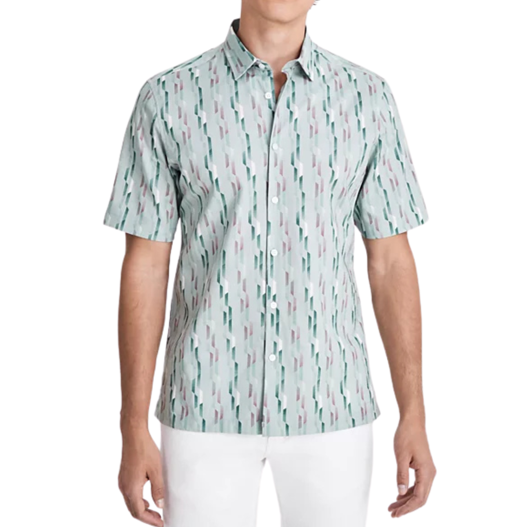 Alfani Men's Nightfall Regular-Fit Geo-Print Button-Down Shirt (Mint Sugar)