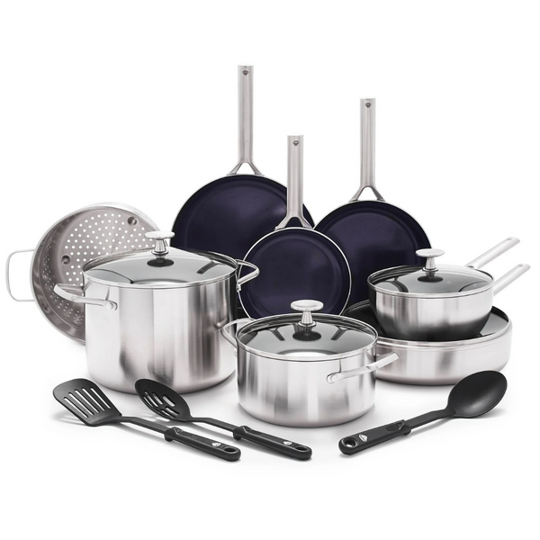 15-Piece Blue Diamond Tri-Ply Stainless Steel Cookware Set