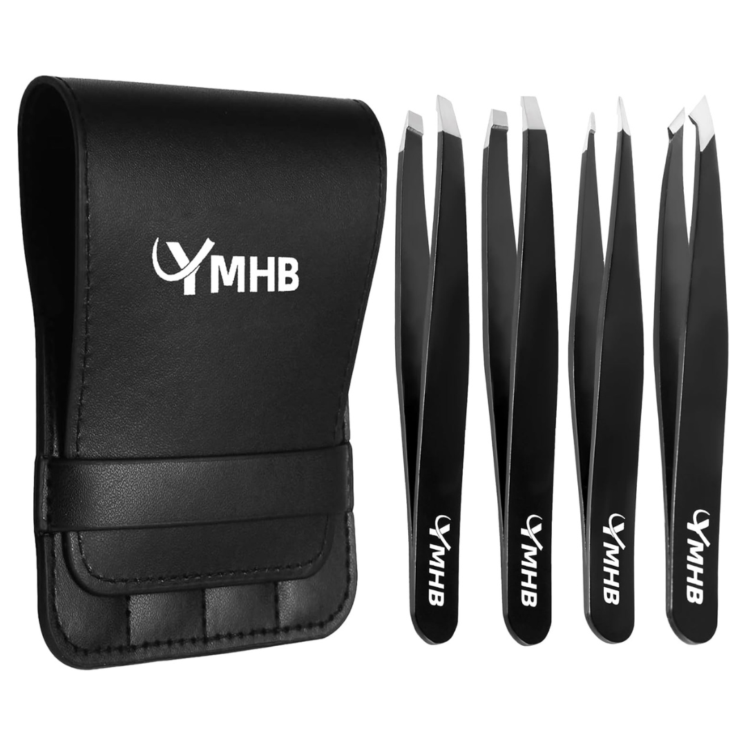 4-Piece YMHB Stainless Steel Eyebrow Tweezers Set