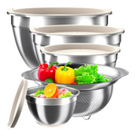 5-Piece Stainless Steel Mixing Bowls & Colander With Airtight Lids Set