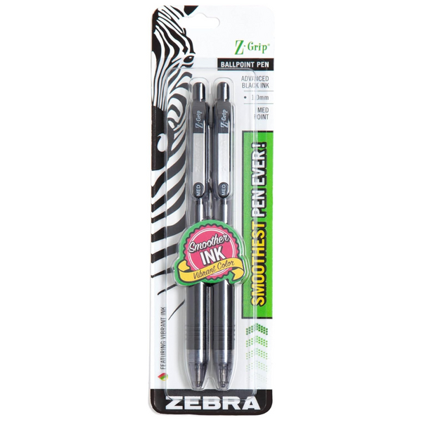 Zebra Pen Z-Grip Retractable Ballpoint Pen, Medium Point, 1.0mm, Black Ink (2-Count)