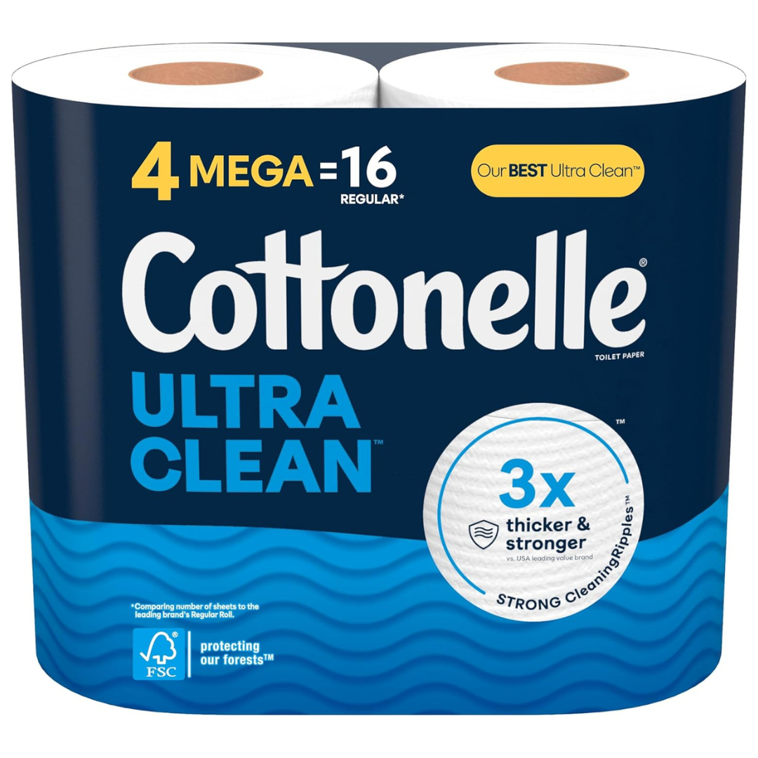 Cottonelle Ultra Clean Toilet Paper (4 Mega Rolls = 16 Regular Rolls)