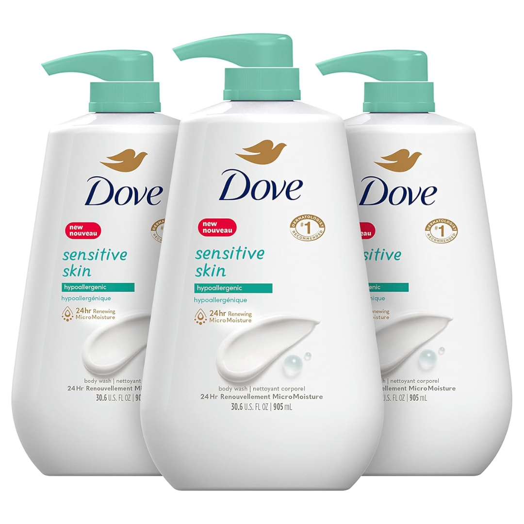 Dove Body Wash With Pump Sensitive Skin Hypoallergenic (3 Bottles, 30.6 Oz)