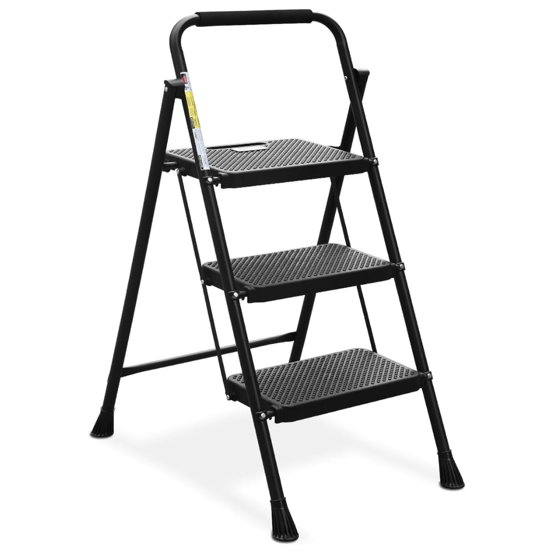 HBTower 3 Step Folding Ladder With Wide Anti-Slip Pedal