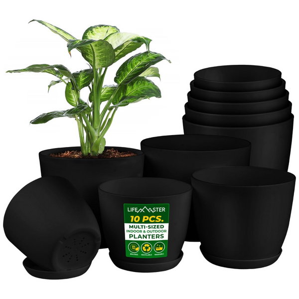 10-Piece Plant Pots (5 Multi-Sized Pots + 5 Saucer Trays)