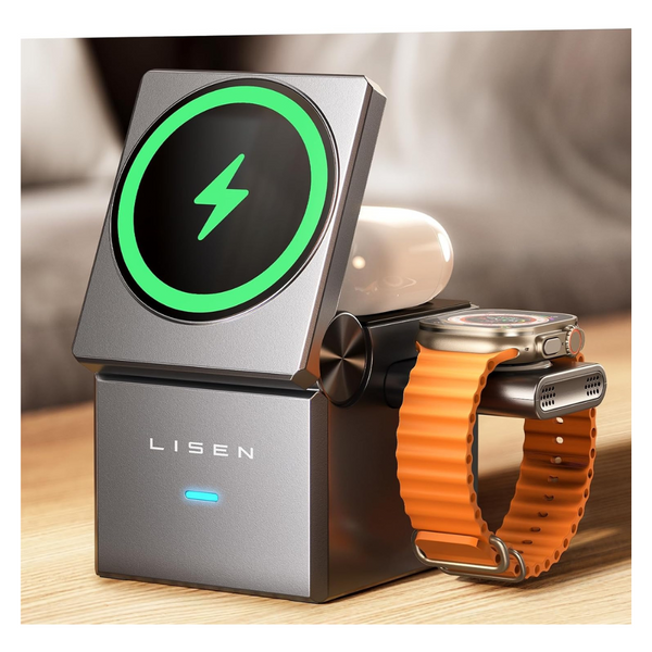 Lisen 3-In-1 Cube Wireless Charging Station For Apple Devices (15W)