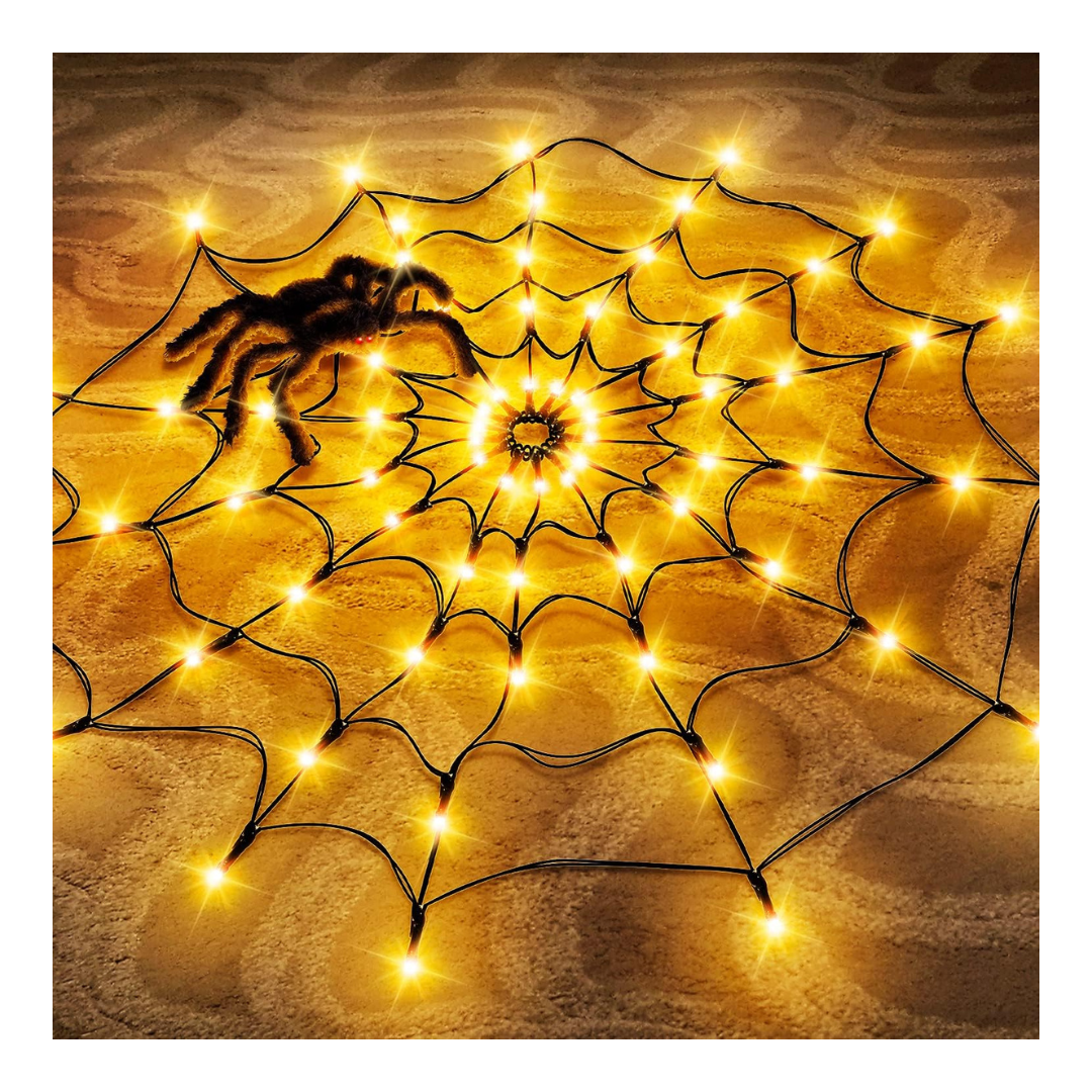 Makion 70 LED 8 Modes Battery Operated Halloween Spider Web Lights