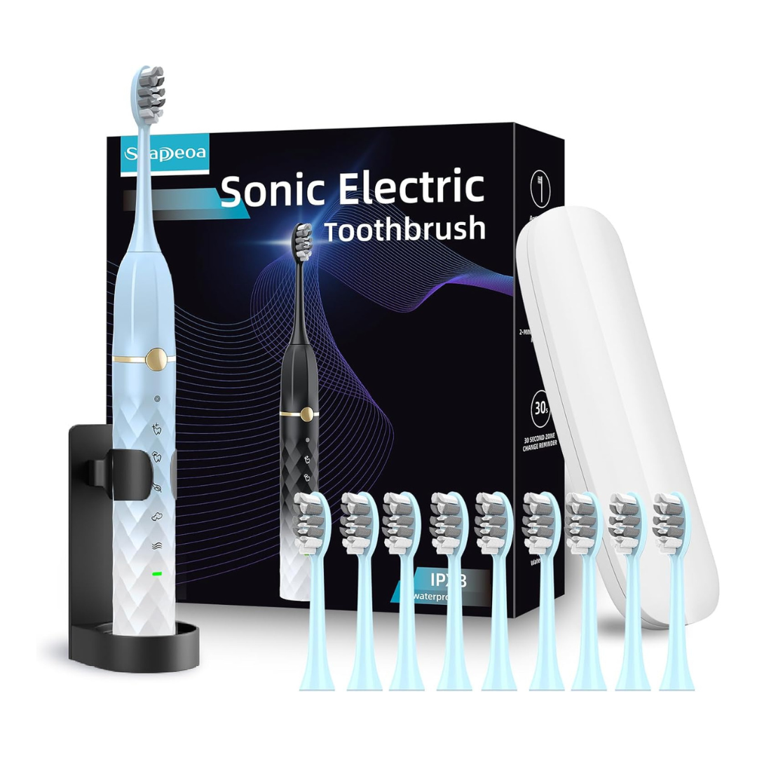 Seapeoa IPX8 Waterproof Equipped Electric Toothbrush W/ 10 Brush Heads