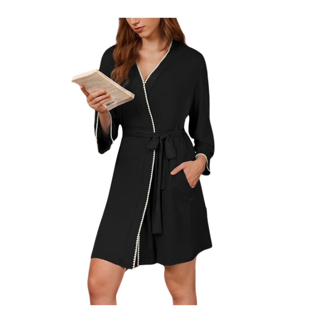 Women's Knee Length Bathrobe 3/4 Sleeve Sleep Robe Cozy Sleepwear