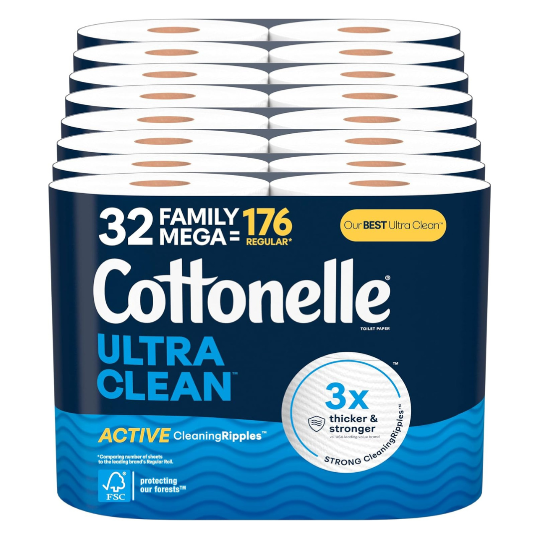 32-Count Cottonelle Family Mega Rolls Toilet Paper (Ultra Clean or Ultra Comfort)