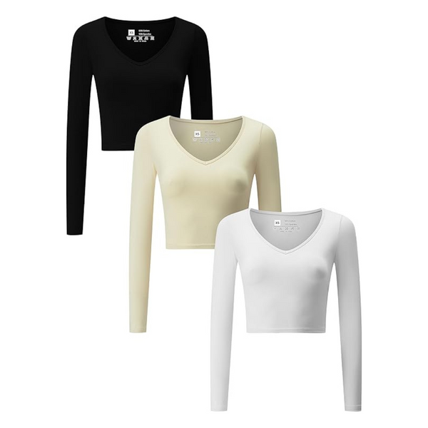 3-Piece Women's V Neck Long Sleeve Crop Tops