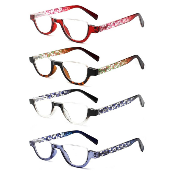 4-Pairs SIGVAN Colorful Fashion Half Moon Frame Reading Glasses