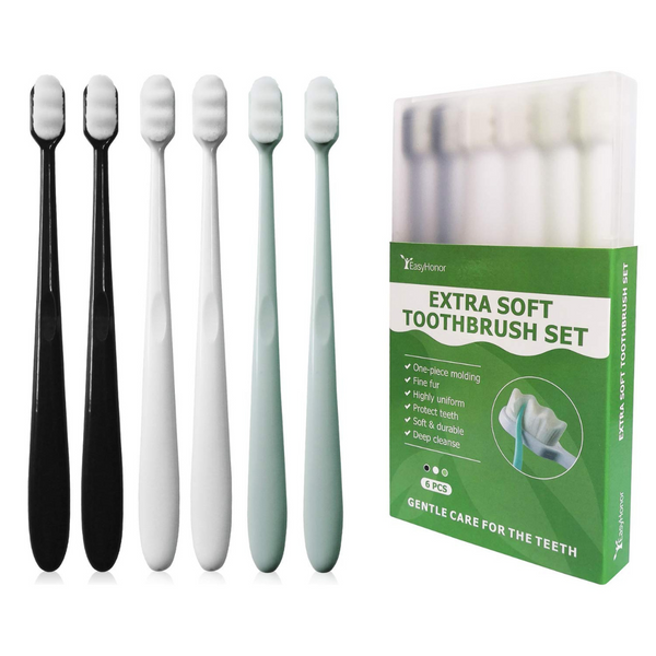 6-PackEasyHonor Micro Fur Manual Toothbrush w/ 20000 Soft Floss Bristle