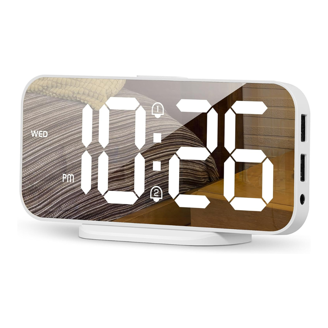 SMOUPING 6.7" LED Clock Mirror Surface Digital Alarm Clock