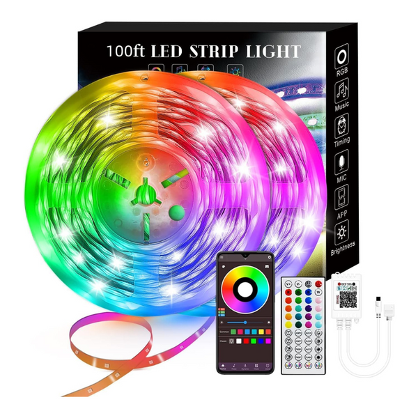 100ft Sync To Music Smart LED RGB Strip Lights (2 Rolls Of 50ft)