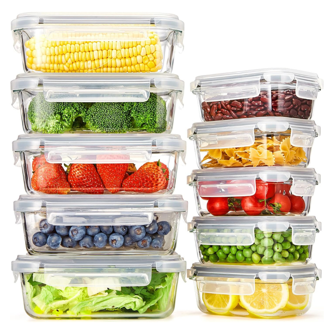 10-Pack Ultra Thick Glass Food Storage Containers With Lids