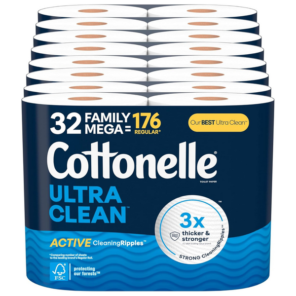 32-Count Cottonelle Family Mega Rolls Toilet Paper (Ultra Clean or Ultra Comfort)