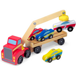 Melissa & Doug Magnetic Car Loader Wooden Toy Set w/ 4 Cars