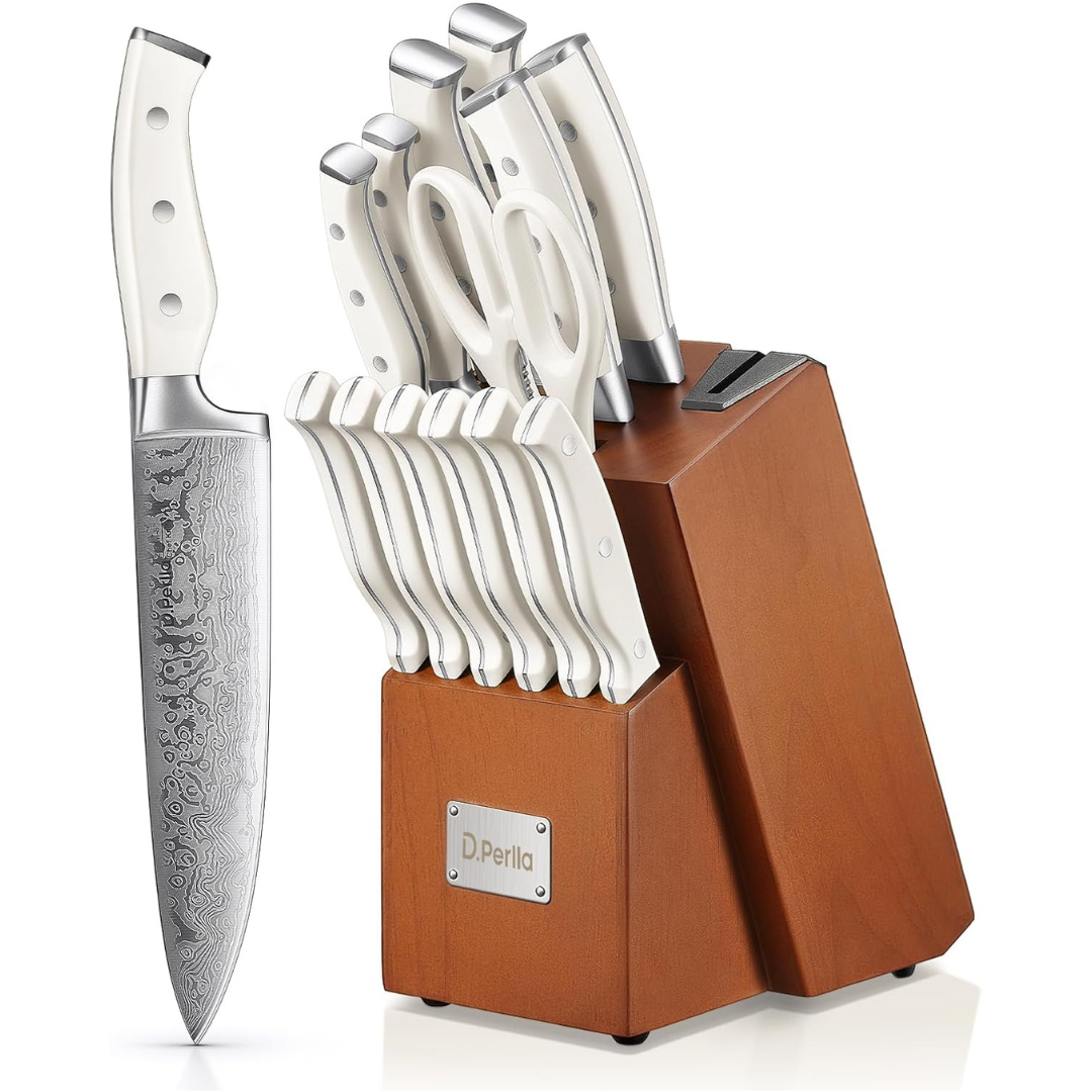 D.Perlla 14-Pieces Stainless Steel Knives Block Set