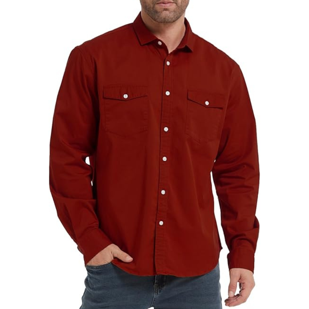 Men Long Sleeve Button Down Shirts With Pockets