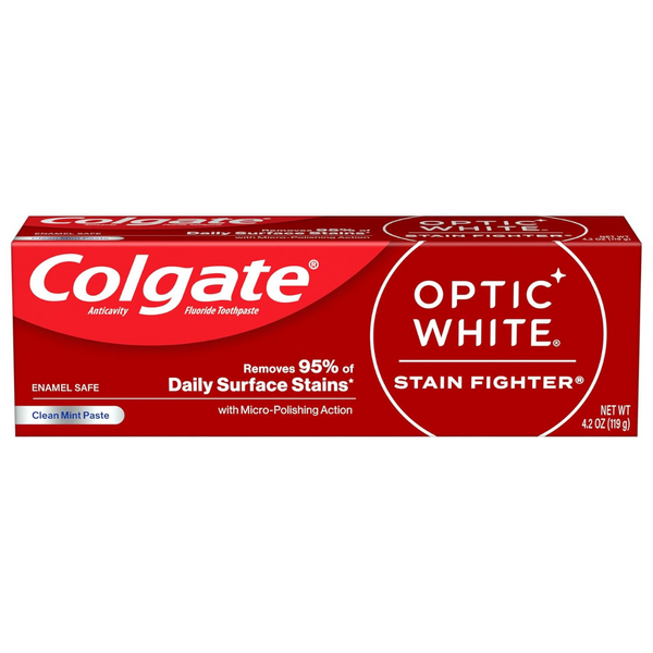 Colgate Optic White Stain Fighter Whitening Toothpaste, Clean Mint Flavor (4.2 Oz Tube)