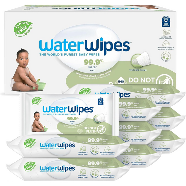 540-Count WaterWipes Plastic-Free Textured Clean Toddler & Baby Wipes