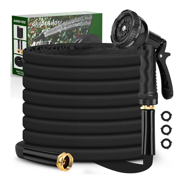 100ft Flexible Non-Expandable Garden Hose With 10 Function Hose Nozzle