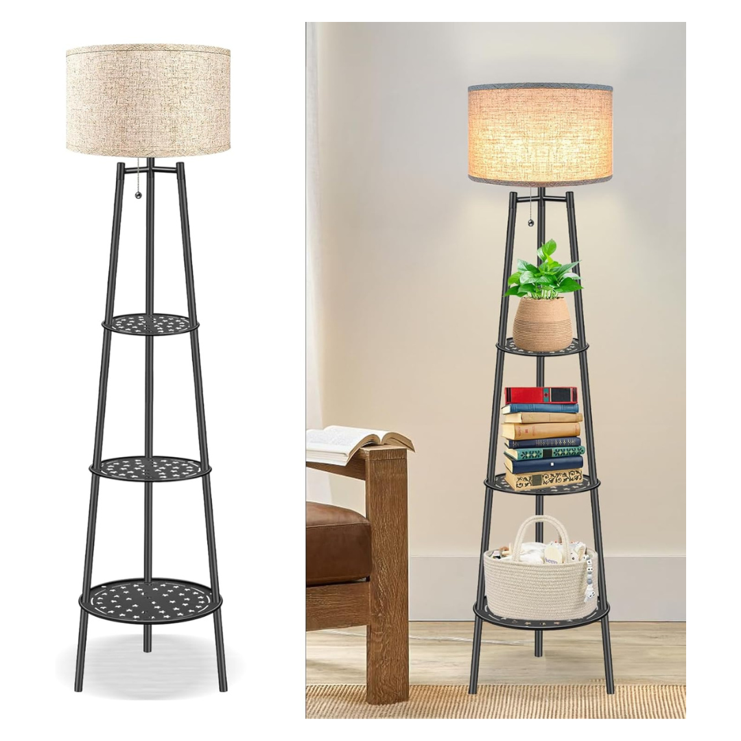 2 Pack Tripod Floor Lamp With Shelves