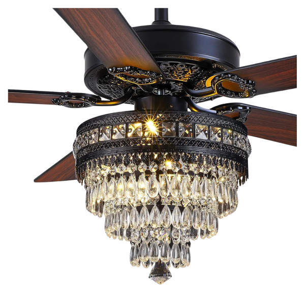 Asyko Modern Outdoor Crystal Ceiling Fan Fandelier With Lights